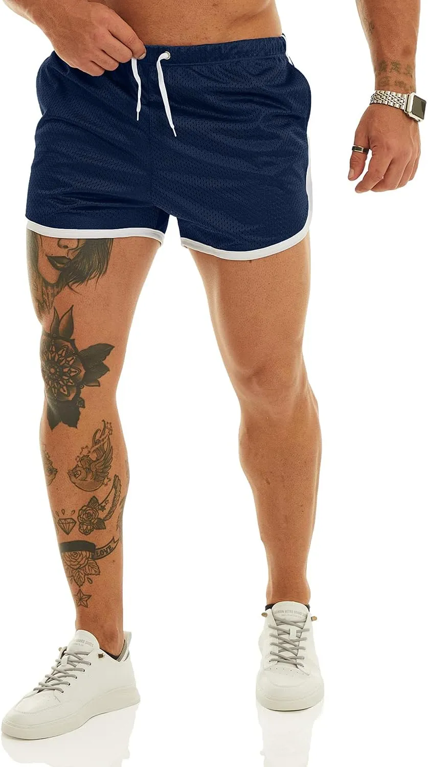 Ouber Men's Fitted Shorts Bodybuilding Workout Gym Running Tight Lifting Shorts with Pockets