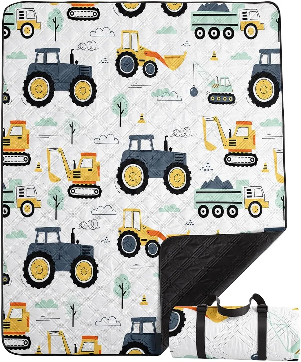 Outdoor Picnic Blanket,Portable Sandproof Waterproof Picnic Mat,Truck Excavator Tractor Printed Camping Beach Mat for Sand and Wet Grass Hiking (Tractor L)