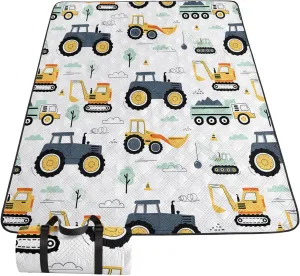 Outdoor Picnic Blanket,Portable Sandproof Waterproof Picnic Mat,Truck Excavator Tractor Printed Camping Beach Mat for Sand and Wet Grass Hiking (Tractor L)