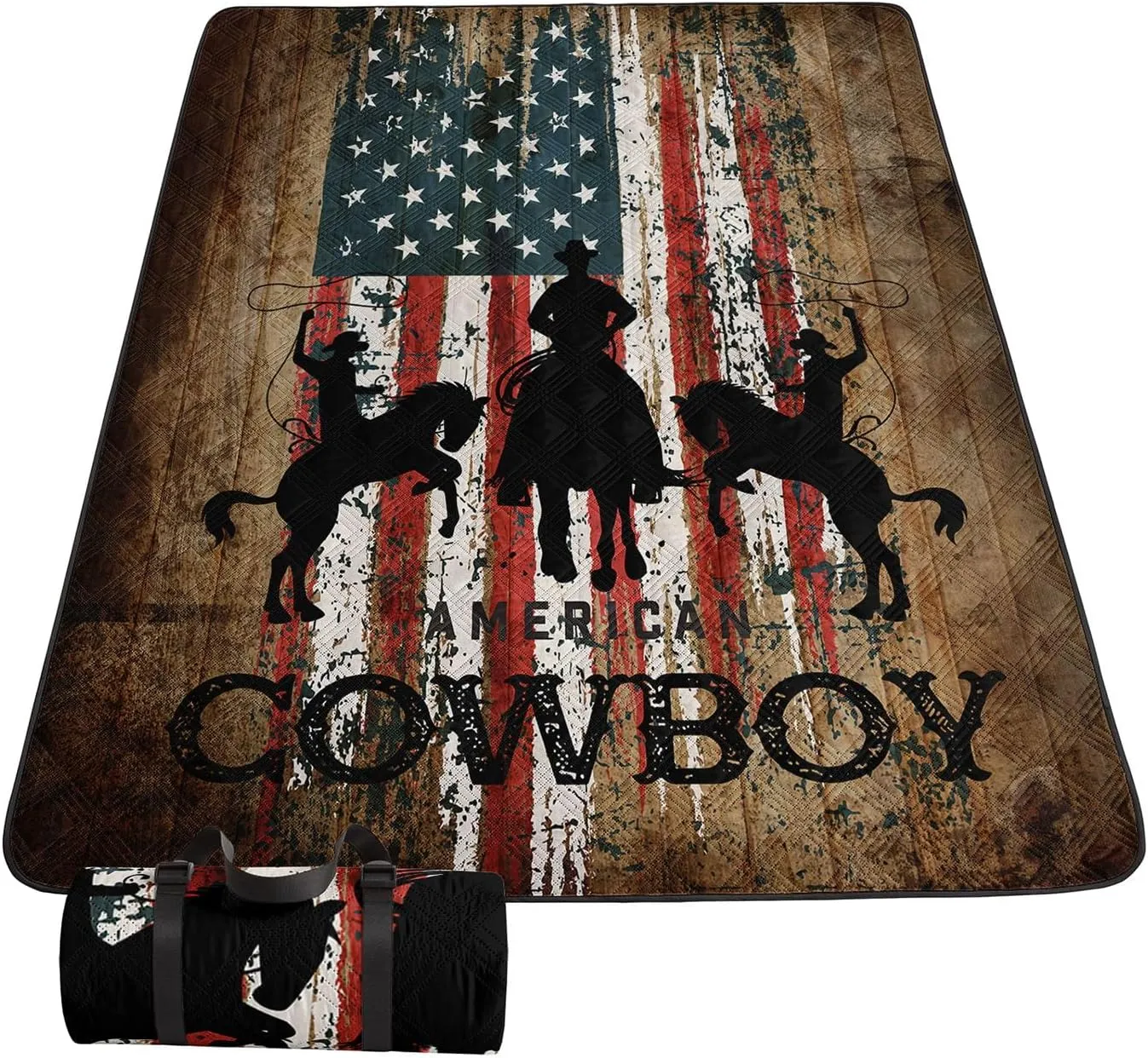 Outdoor Picnic Blanket,Portable Sandproof Waterproof Picnic Mat,West Cowboys Printed Camping Beach Mat for Sand and Wet Grass Hiking (West Cowboy S)