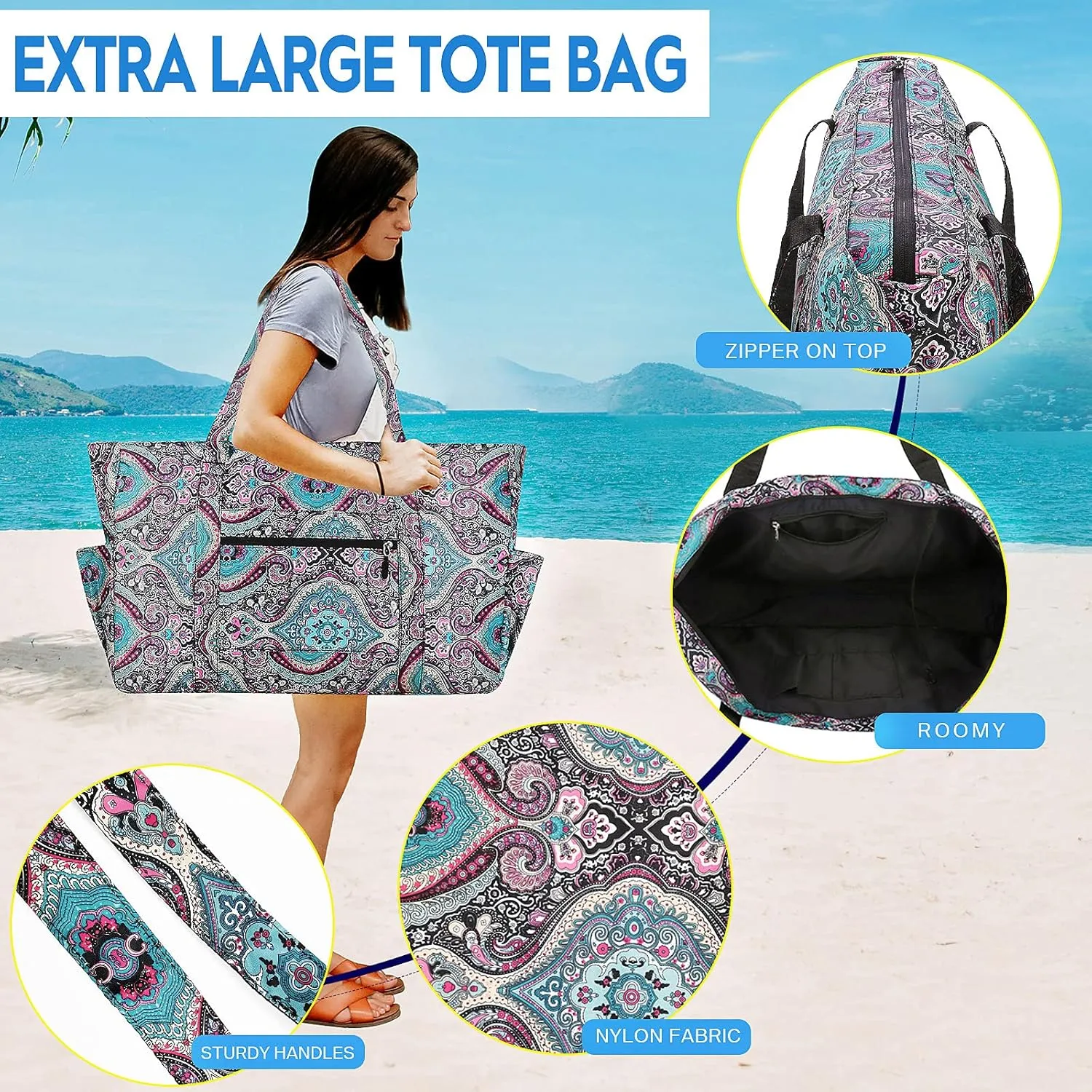 Outrip Extra Large Beach Tote Bags for Family Waterproof Pool Bag for Women with Zipper