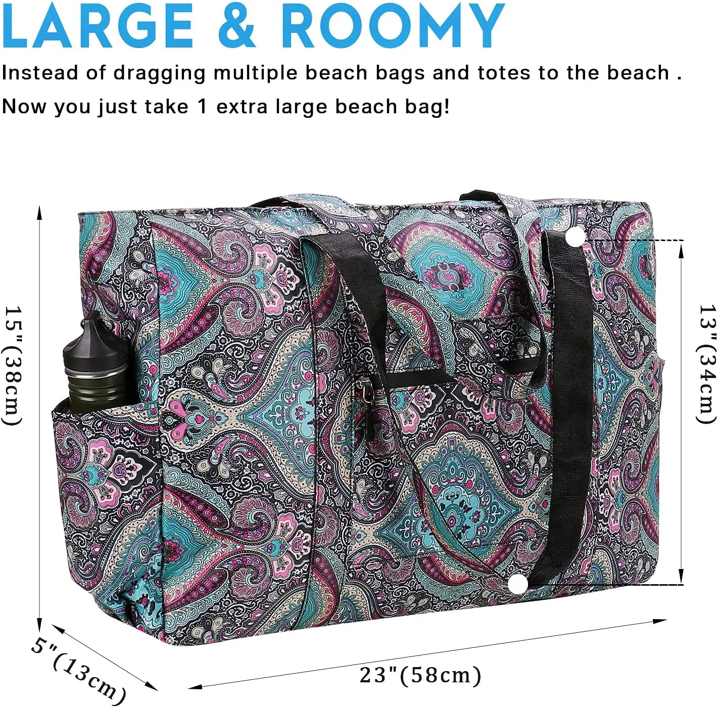 Outrip Extra Large Beach Tote Bags for Family Waterproof Pool Bag for Women with Zipper
