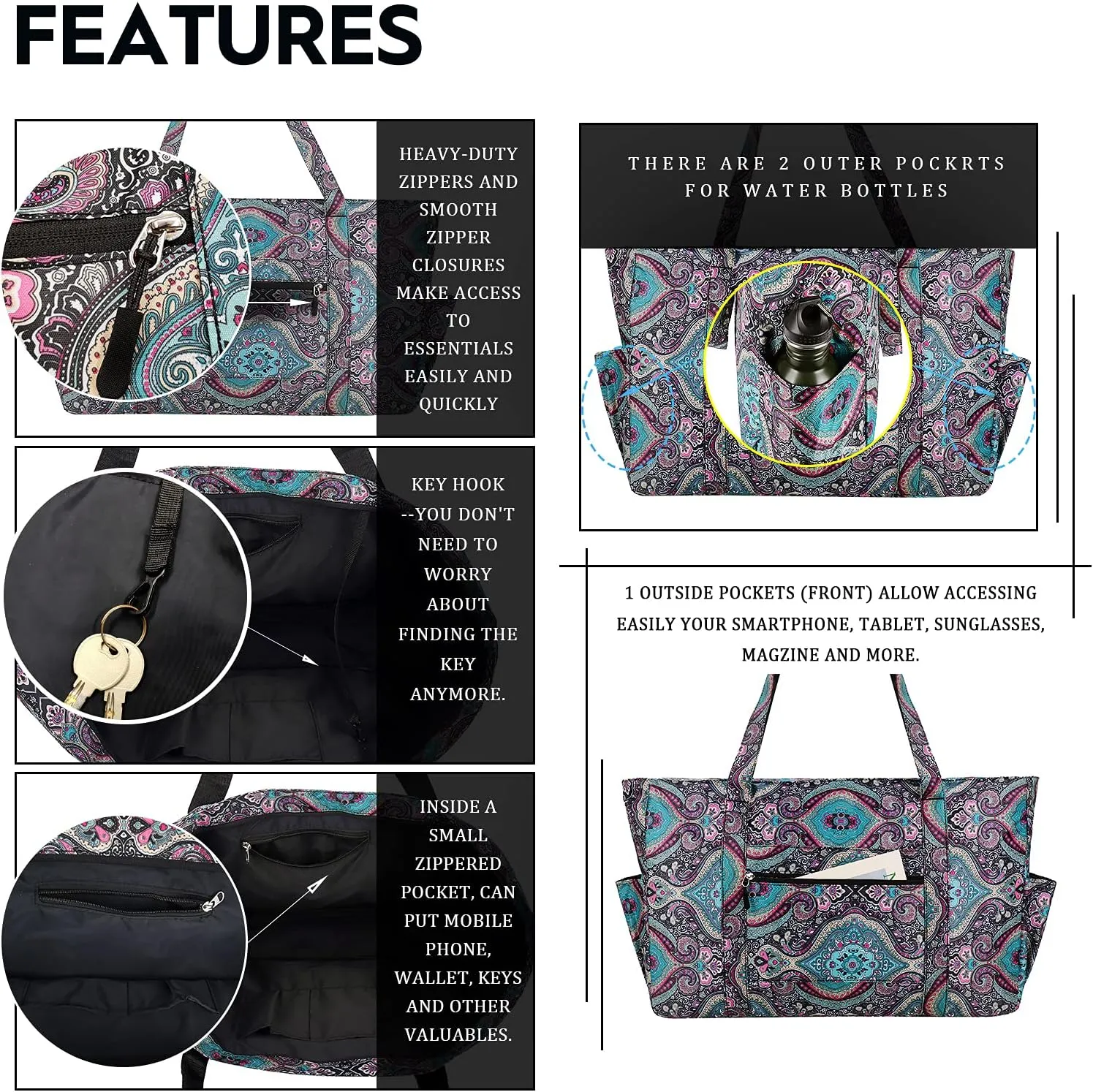 Outrip Extra Large Beach Tote Bags for Family Waterproof Pool Bag for Women with Zipper