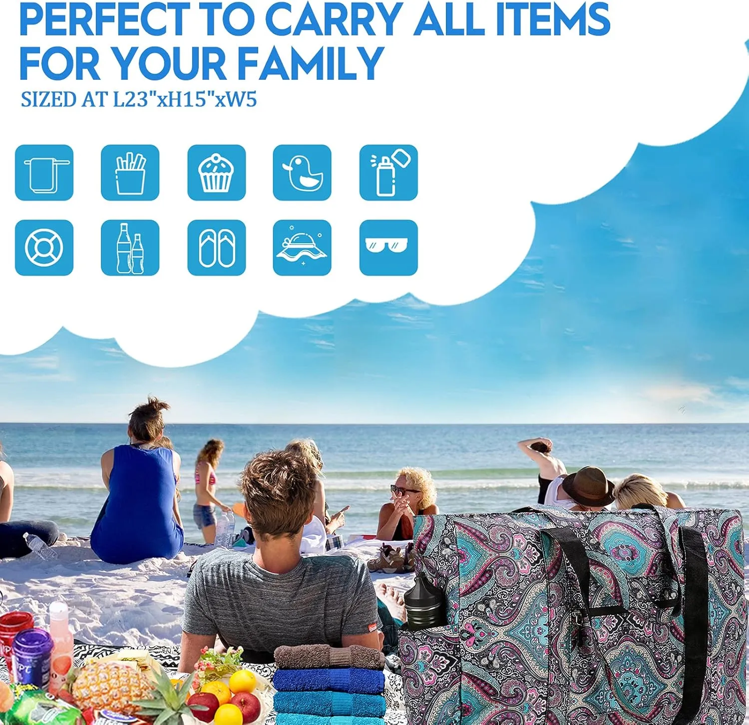 Outrip Extra Large Beach Tote Bags for Family Waterproof Pool Bag for Women with Zipper