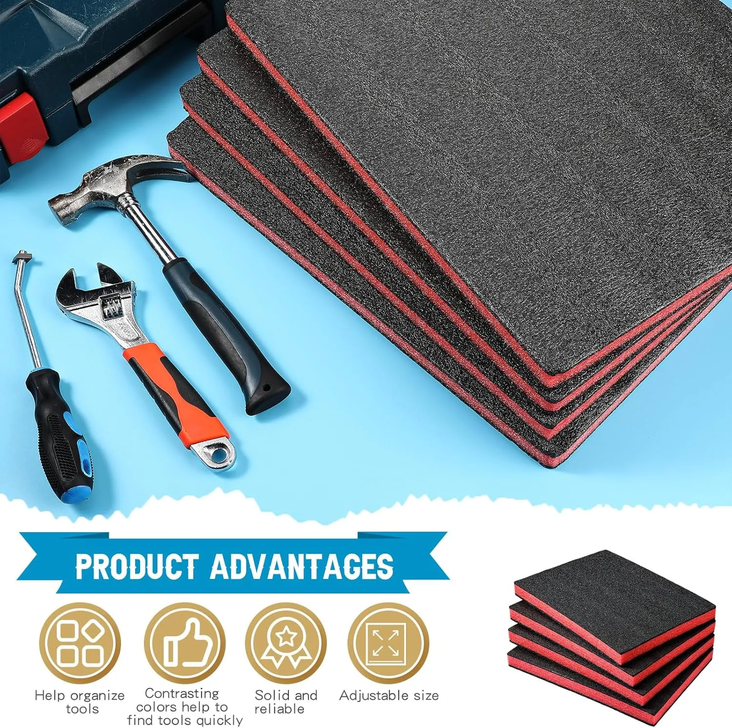 Outus 4 Pcs Cuttable Polyurethane Foam Pads Craft Foam Insert for Cases Packing Padding Camera Toolbox Storage(16 x 12 x 1 Inch,Red, Black)