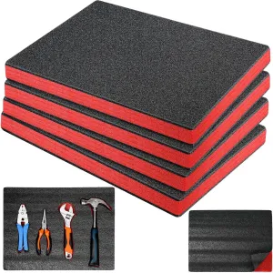 Outus 4 Pcs Cuttable Polyurethane Foam Pads Craft Foam Insert for Cases Packing Padding Camera Toolbox Storage(16 x 12 x 1 Inch,Red, Black)