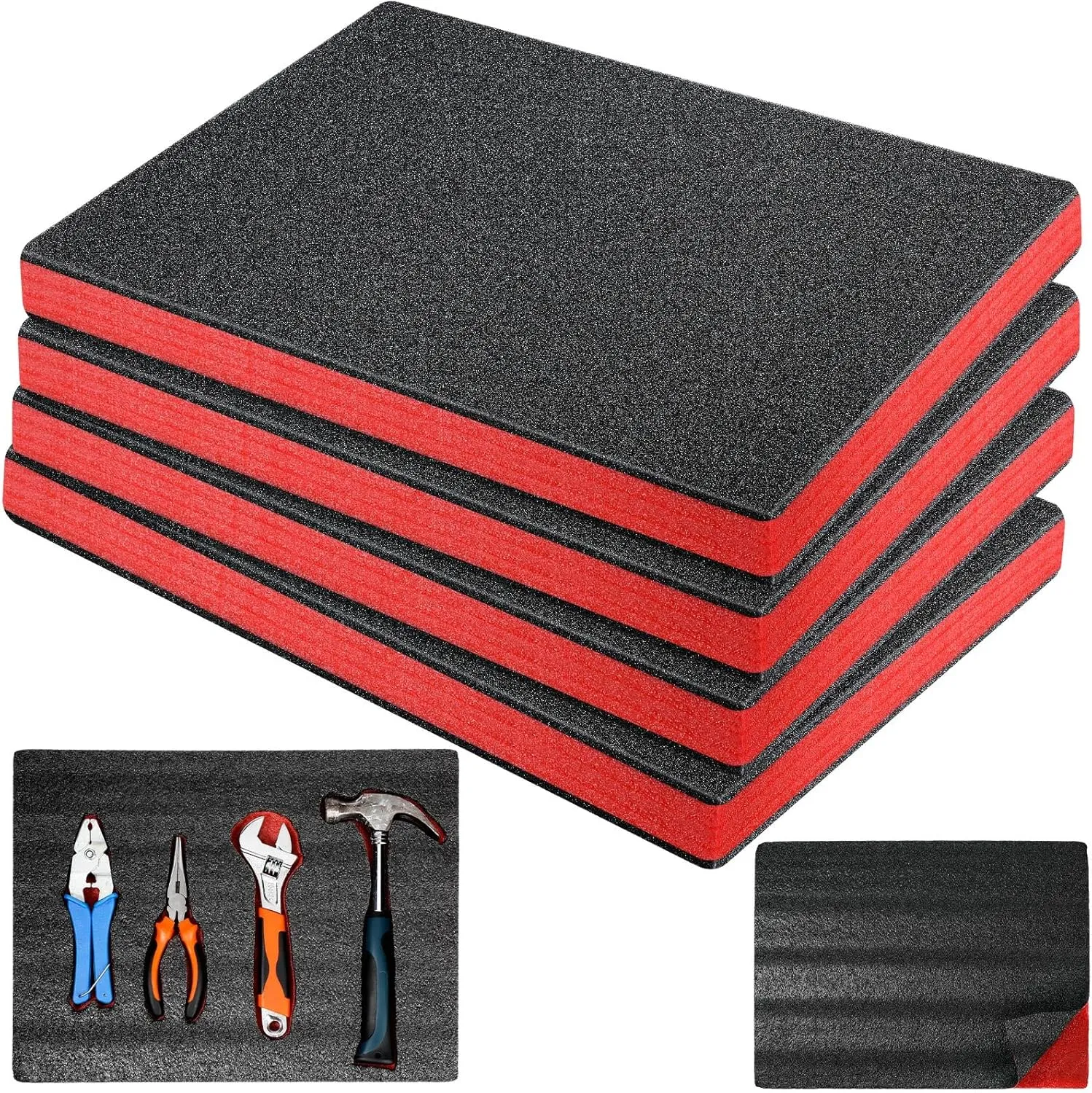 Outus 4 Pcs Cuttable Polyurethane Foam Pads Craft Foam Insert for Cases Packing Padding Camera Toolbox Storage(16 x 12 x 1 Inch,Red, Black)