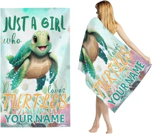 Oversized Beach Towel for Gifts, 40" x 70" Microfiber Absorbent Personalized Turtle Towels with Name, Bath, Picnic, Beach Essentials for Women