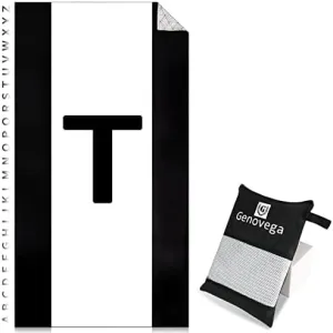 Oversized Monogrammed Microfiber Beach Towel Compact Sandproof Quick Dry Sand Free Extra Large Packable Clearance Towels Personalized Custom Customized Gifts for Friends Men Women Adults Black White T
