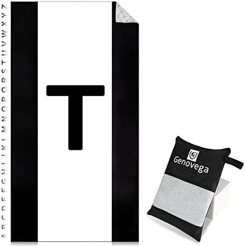 Oversized Monogrammed Microfiber Beach Towel Compact Sandproof Quick Dry Sand Free Extra Large Packable Clearance Towels Personalized Custom Customized Gifts for Friends Men Women Adults Black White T