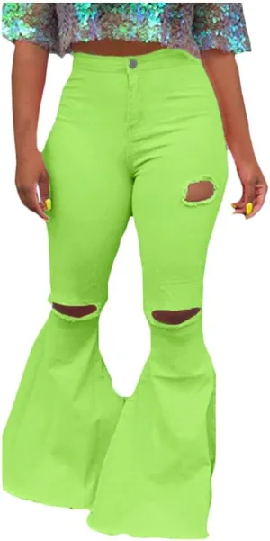 Oversized Skinny Ripped Bell Bottom Jeans Plus Size High Waist Bootcut Classic Flared Jean Pants