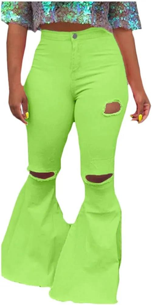 Oversized Skinny Ripped Bell Bottom Jeans Plus Size High Waist Bootcut Classic Flared Jean Pants