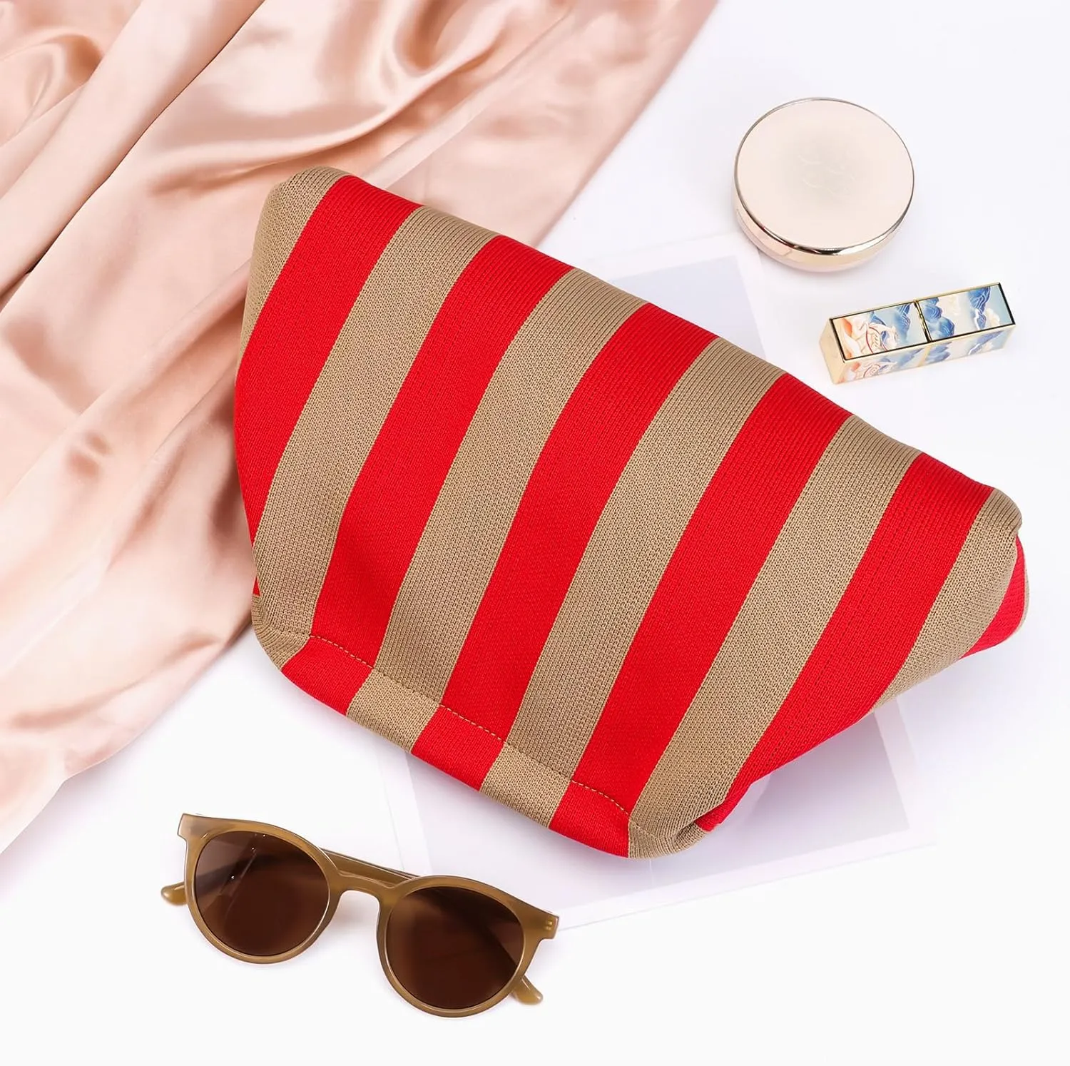 Ovida Colorblock Clutch Purse for Women Summer Beach Dumpling Clutch Crochet Handbag Ruched Cloud Clutch Bag for Party
