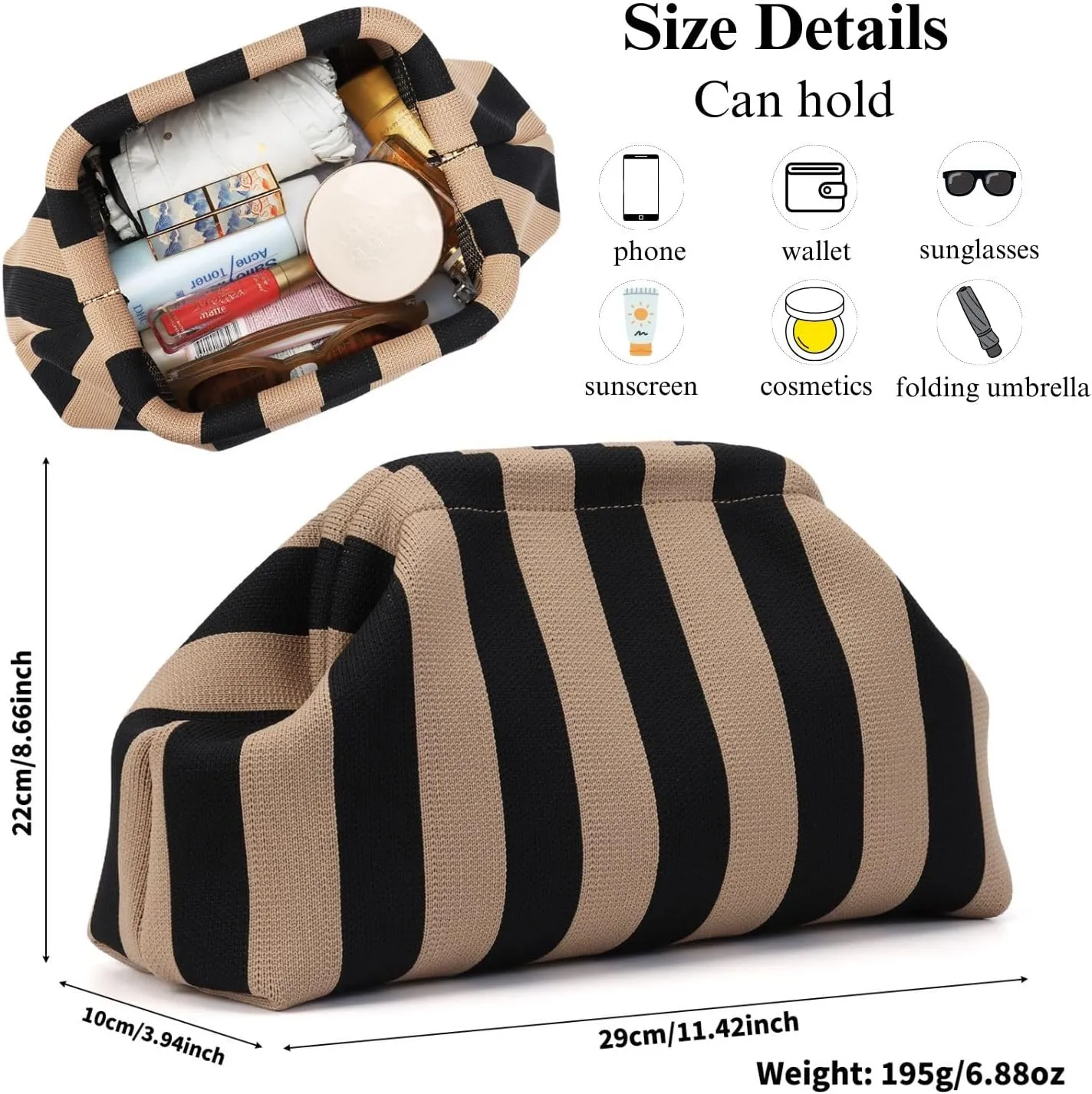 Ovida Colorblock Clutch Purse for Women Summer Beach Dumpling Clutch Crochet Handbag Ruched Cloud Clutch Bag for Party