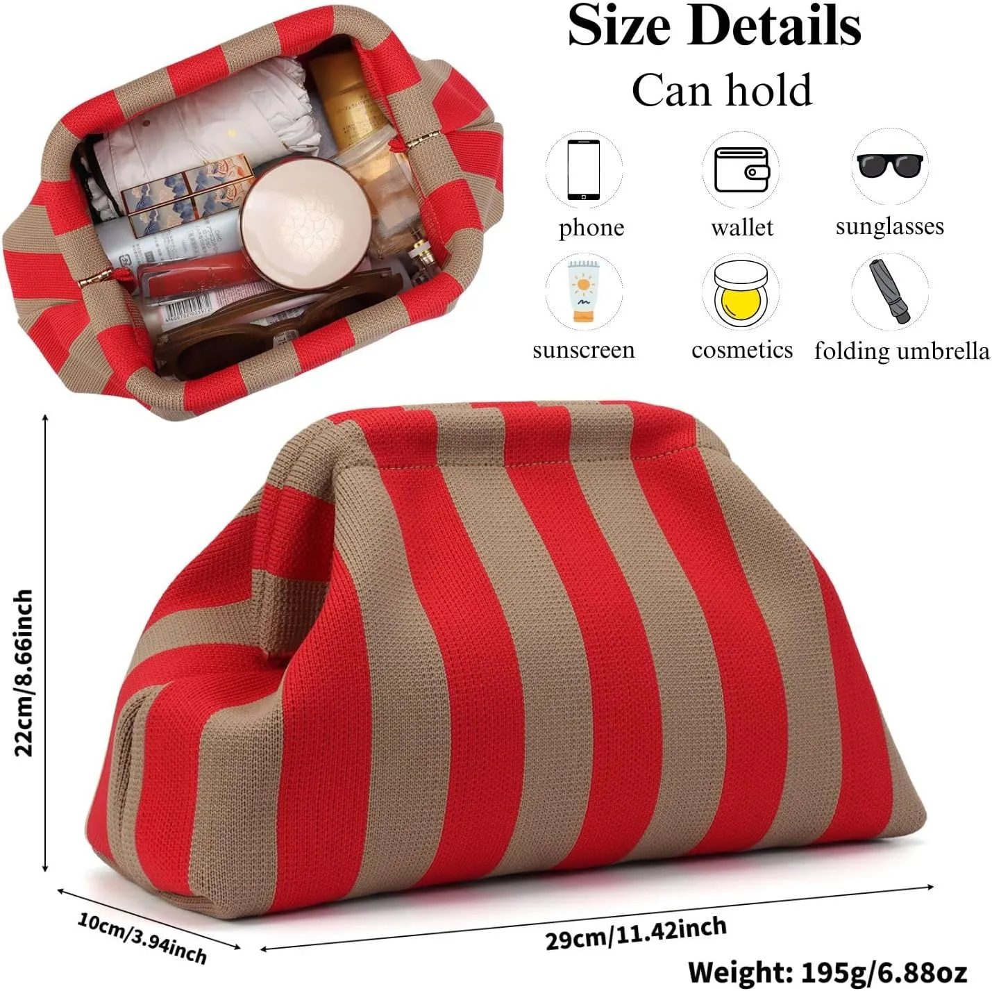 Ovida Colorblock Clutch Purse for Women Summer Beach Dumpling Clutch Crochet Handbag Ruched Cloud Clutch Bag for Party