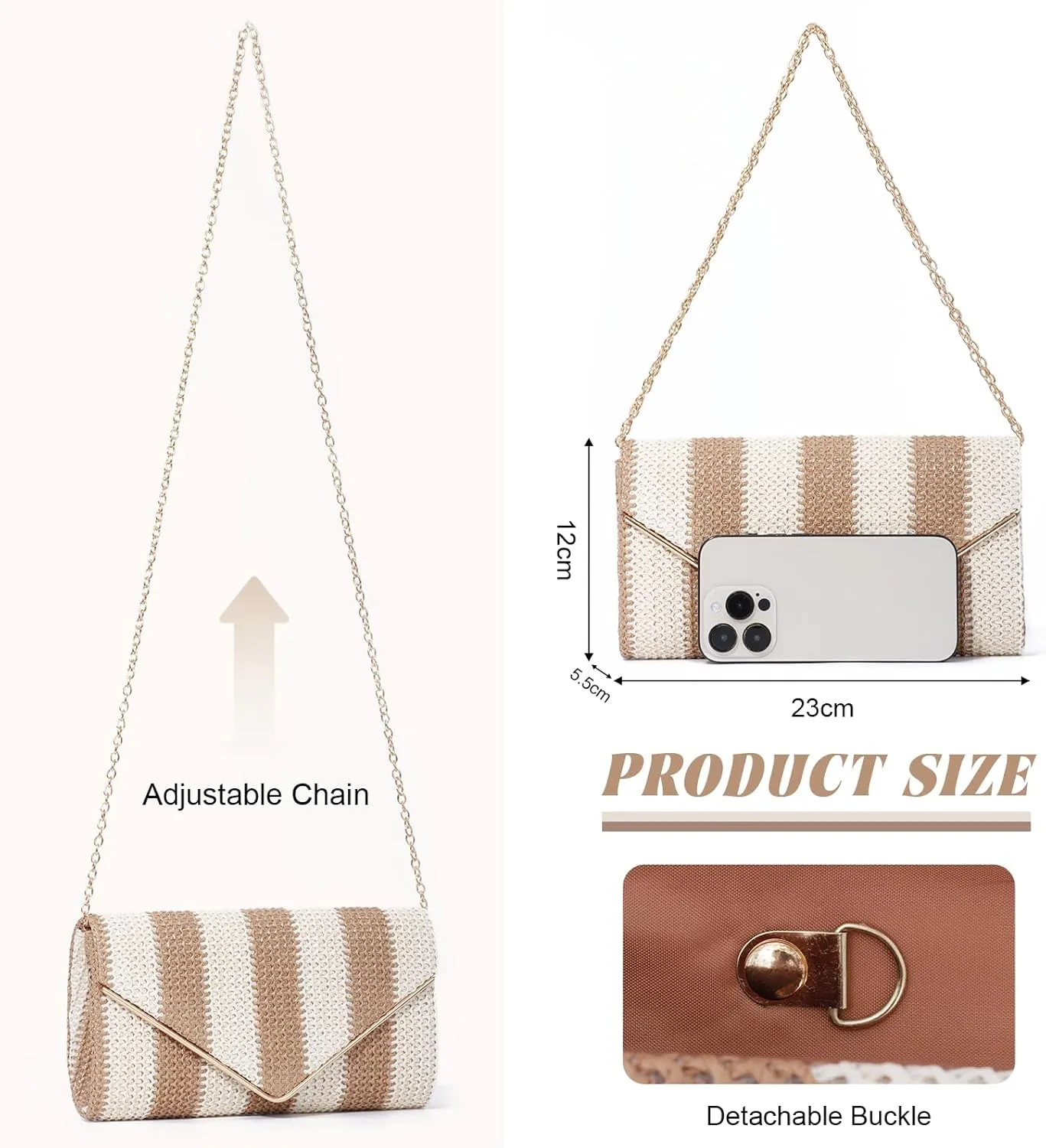 Oweisong Striped Straw Purse for Women Summer Envelope Clutch Purse Woven Beach Shoulder Bag Vacation Handbag