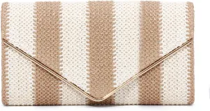 Oweisong Striped Straw Purse for Women Summer Envelope Clutch Purse Woven Beach Shoulder Bag Vacation Handbag