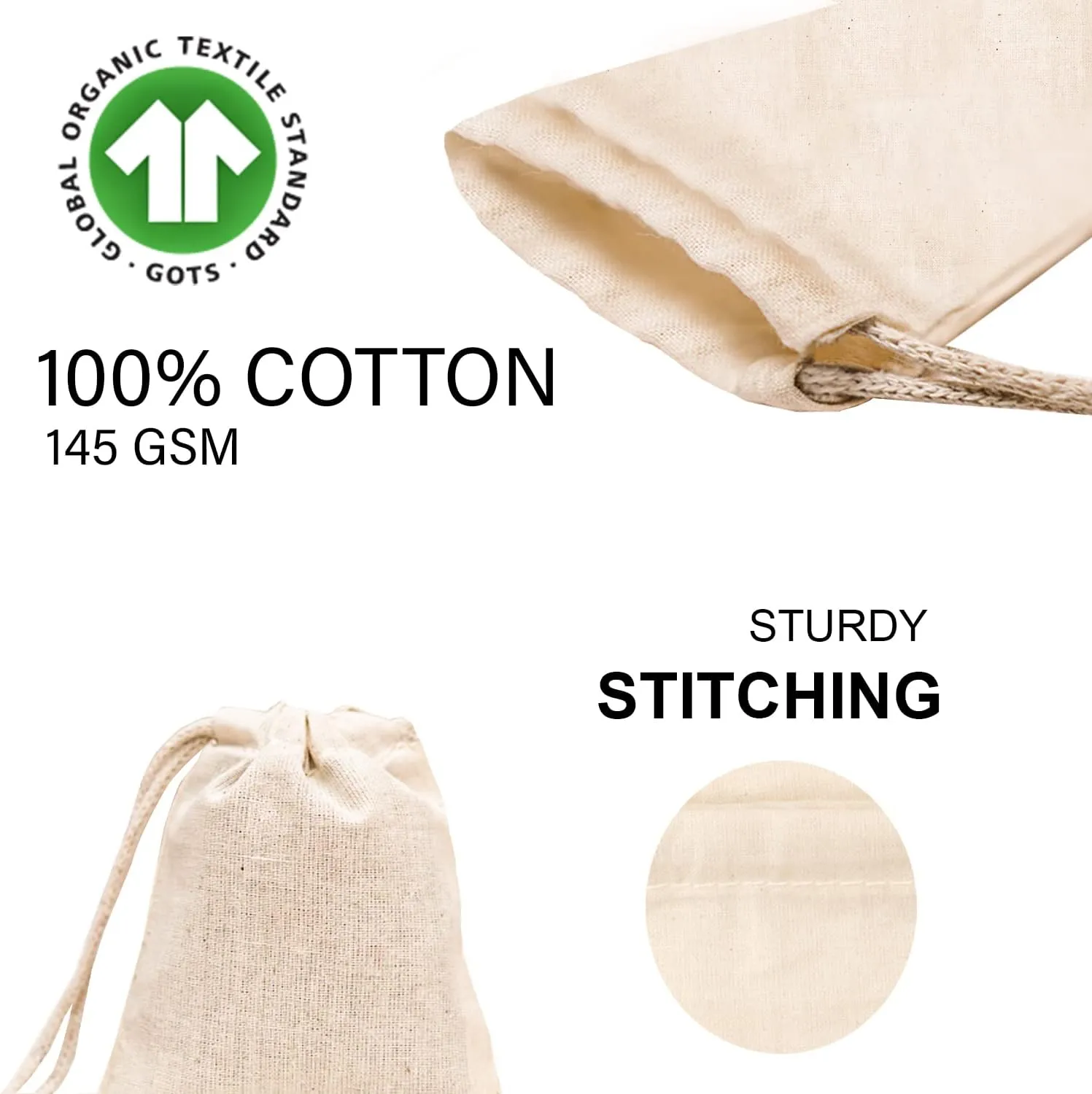 Pack of 25 Ecogreentextiles Cotton Drawstring Bags - (10 x 12 inches) - Reusable Produce Bags – Multipurpose Single Drawstring Muslin Bags for Everyday Use - Natural