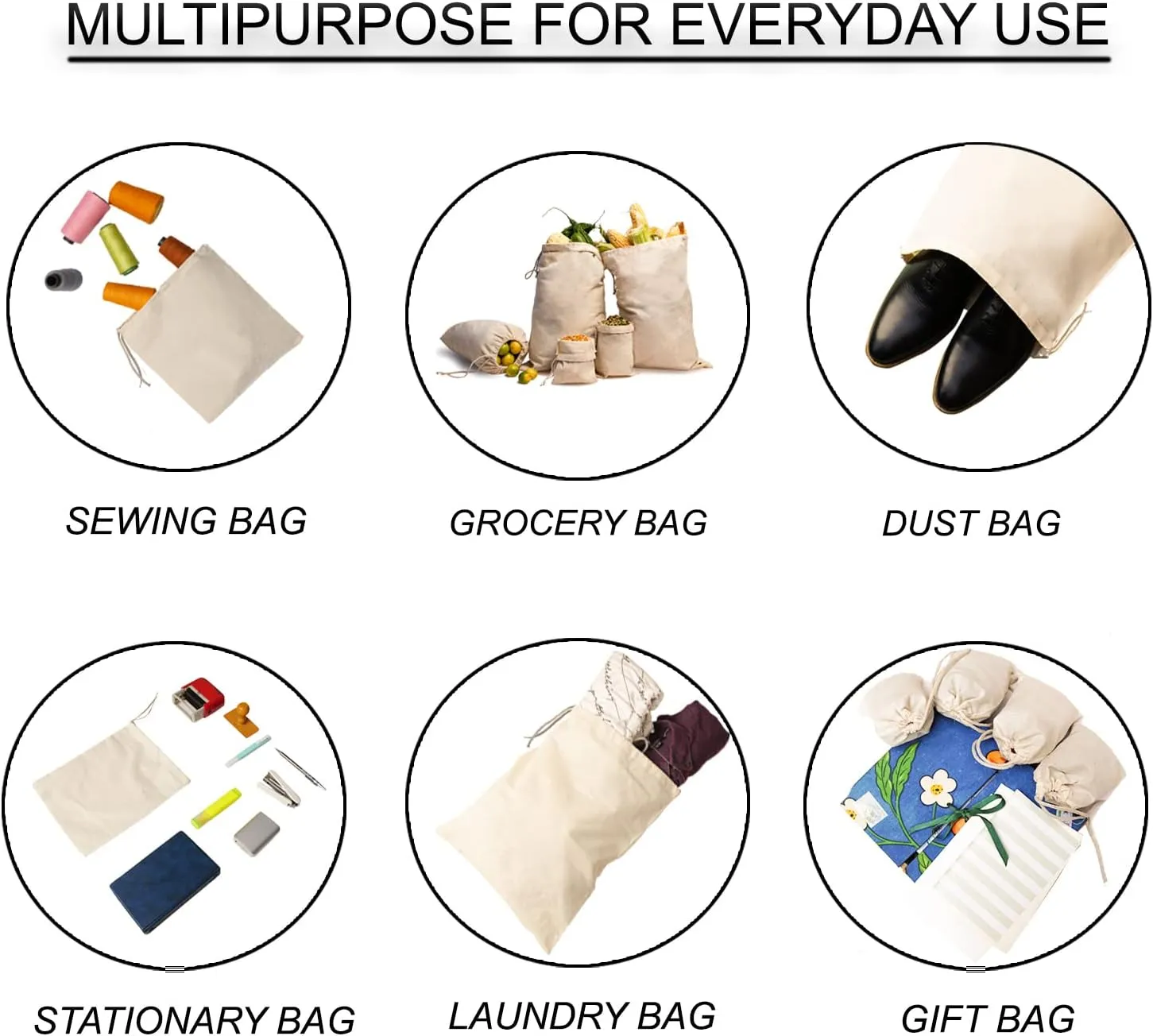 Pack of 25 Ecogreentextiles Cotton Drawstring Bags - (10 x 12 inches) - Reusable Produce Bags – Multipurpose Single Drawstring Muslin Bags for Everyday Use - Natural