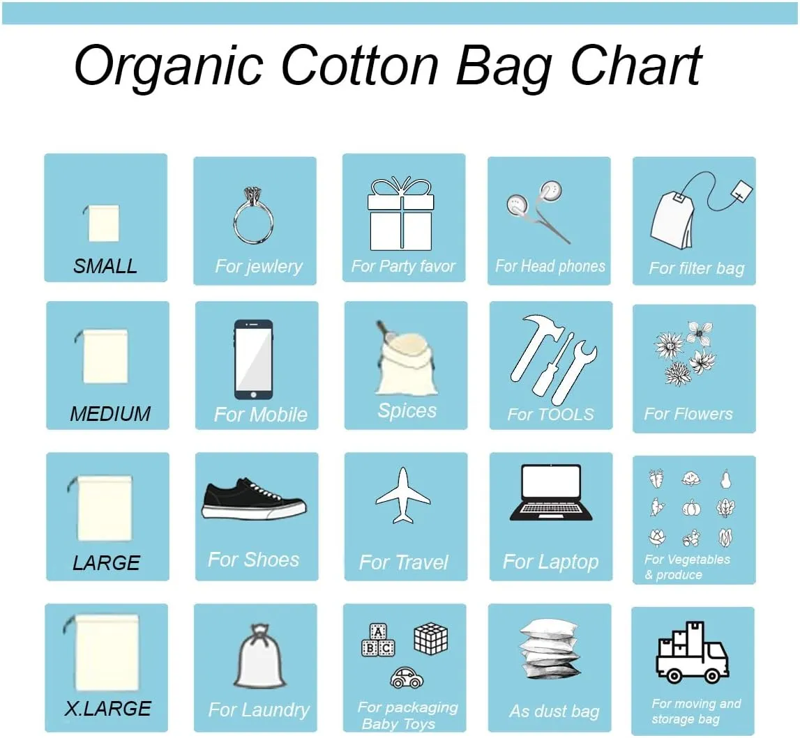 Pack of 25 Ecogreentextiles Cotton Drawstring Bags - (10 x 12 inches) - Reusable Produce Bags – Multipurpose Single Drawstring Muslin Bags for Everyday Use - Natural