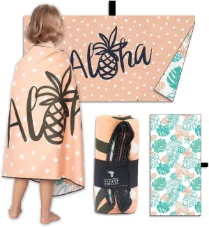 Packable Microfiber Toddler Beach Towel - Quick Dry Travel Towel Lightweight Sand Free Beach Towels for Kids Perfect for Beach, Pool, and Travel for Girls or Boys (Tropical Aloha)