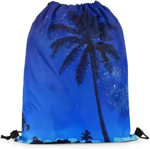 Palm Leaf Drawstring Backpack,Tropical Drawstring Bags,Blue Night Starry Draw String Back Bag,Green Leaves String Backpack,Jungle Botanical Leaf Cinch Bag for Shopping,13x15.7,Blue