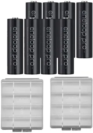 Panasonic Eneloop Pro XX High Capacity AA 8 Pack 2450mAh Minimum Ni-MH Pre-Charged Rechargeable Batteries up to 500 times charging With AA/AAA Battery Storage Hard Cases, 2 Pack