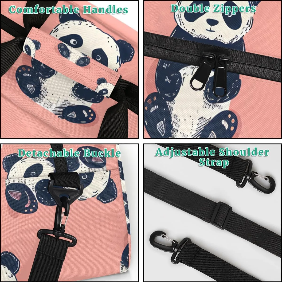Panda Boys Girls Gym Bag Dance Perform Training Duffel Bags Weekender Carry-On Tote Luggage Bag Ideal for School Practice or Overnight Trips Zoo Panda
