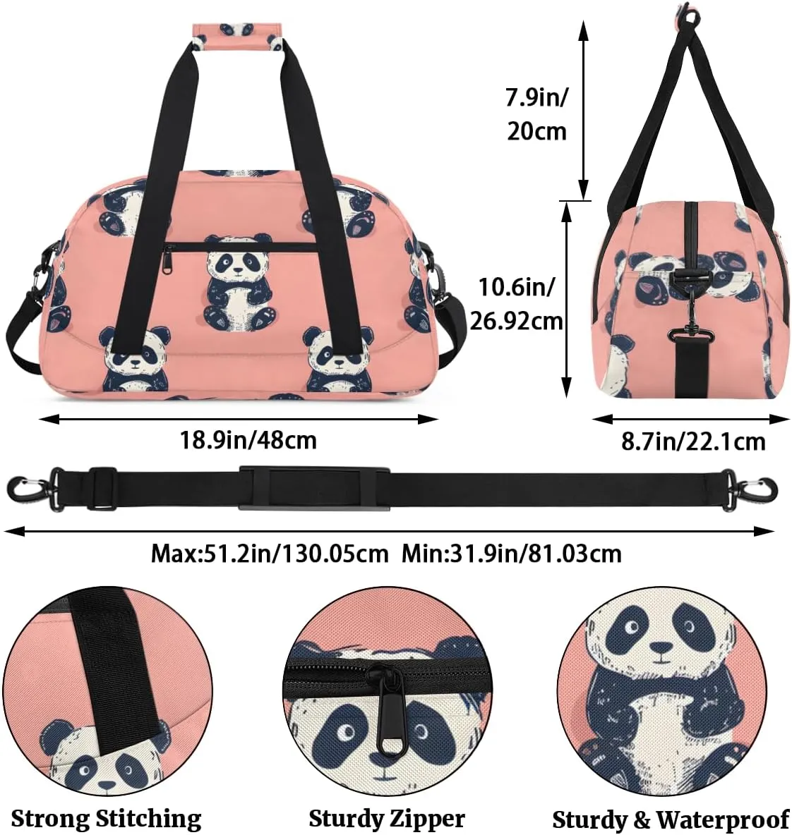 Panda Boys Girls Gym Bag Dance Perform Training Duffel Bags Weekender Carry-On Tote Luggage Bag Ideal for School Practice or Overnight Trips Zoo Panda