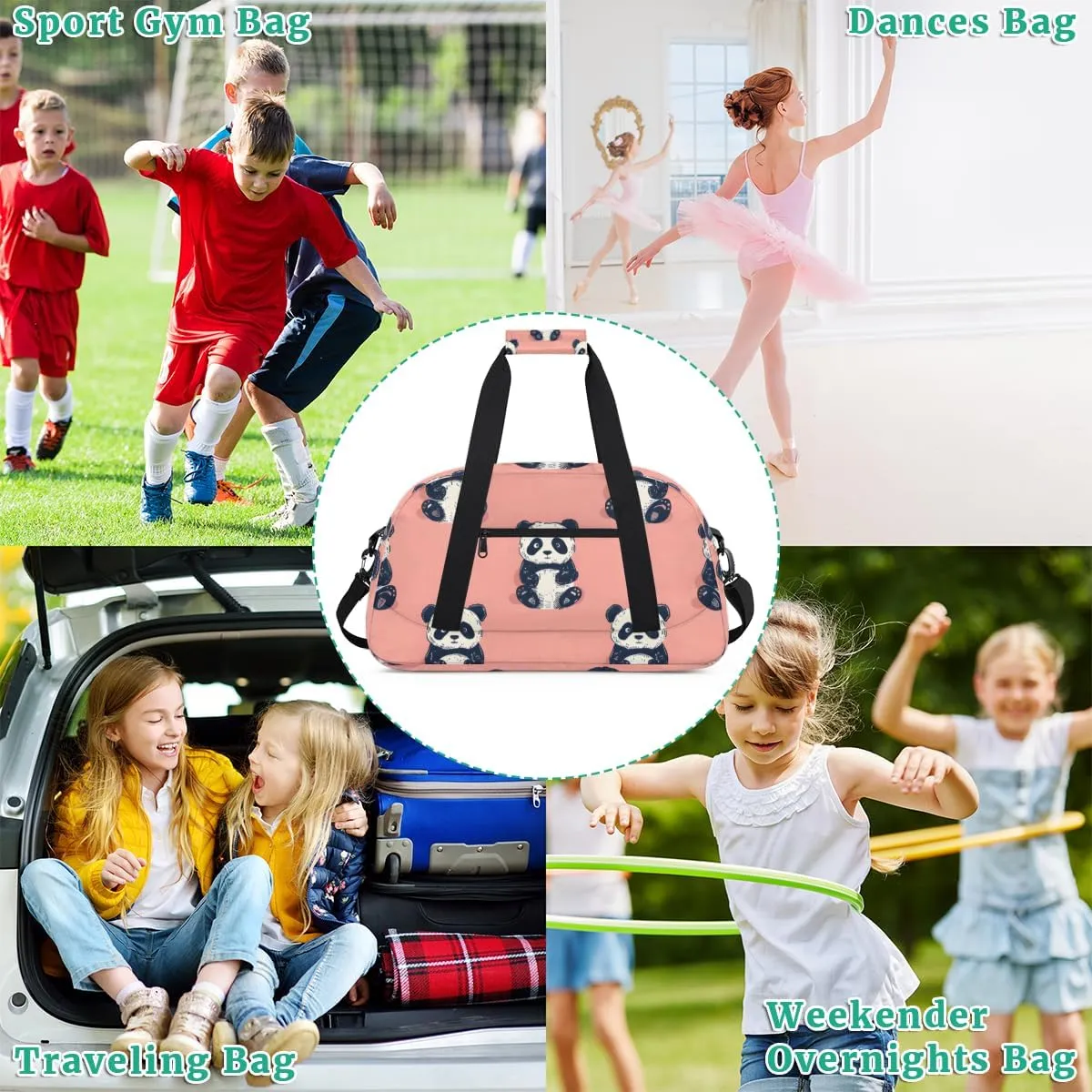 Panda Boys Girls Gym Bag Dance Perform Training Duffel Bags Weekender Carry-On Tote Luggage Bag Ideal for School Practice or Overnight Trips Zoo Panda