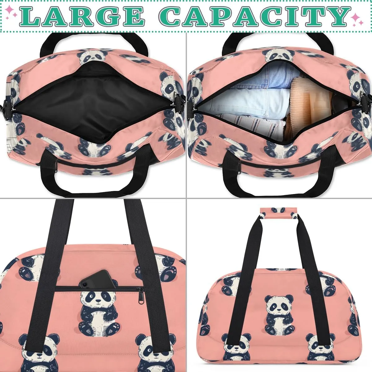 Panda Boys Girls Gym Bag Dance Perform Training Duffel Bags Weekender Carry-On Tote Luggage Bag Ideal for School Practice or Overnight Trips Zoo Panda