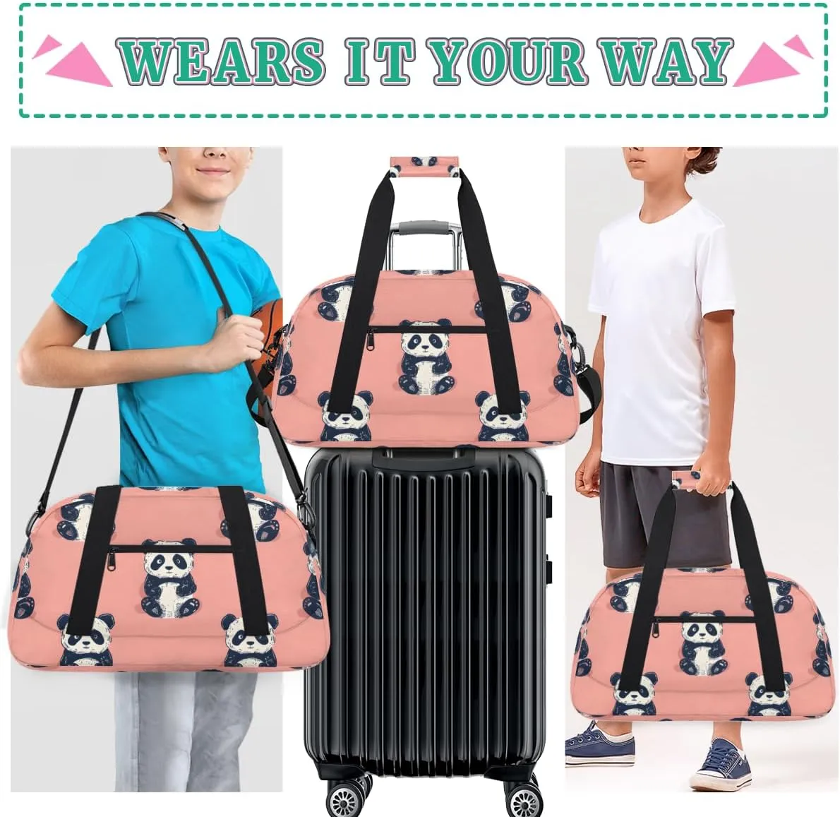 Panda Boys Girls Gym Bag Dance Perform Training Duffel Bags Weekender Carry-On Tote Luggage Bag Ideal for School Practice or Overnight Trips Zoo Panda