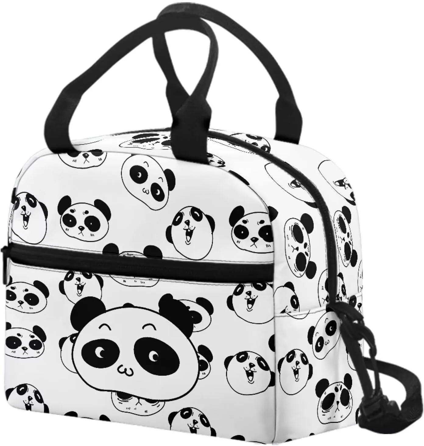Panda Lunch Bag for Kids Girls Minimalist Print Lunchbox Tote Bags with Detachable Shoulder Strap Lightweight Cute Lunch Box Tote for Girls