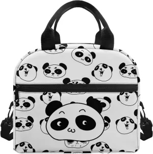 Panda Lunch Bag for Kids Girls Minimalist Print Lunchbox Tote Bags with Detachable Shoulder Strap Lightweight Cute Lunch Box Tote for Girls