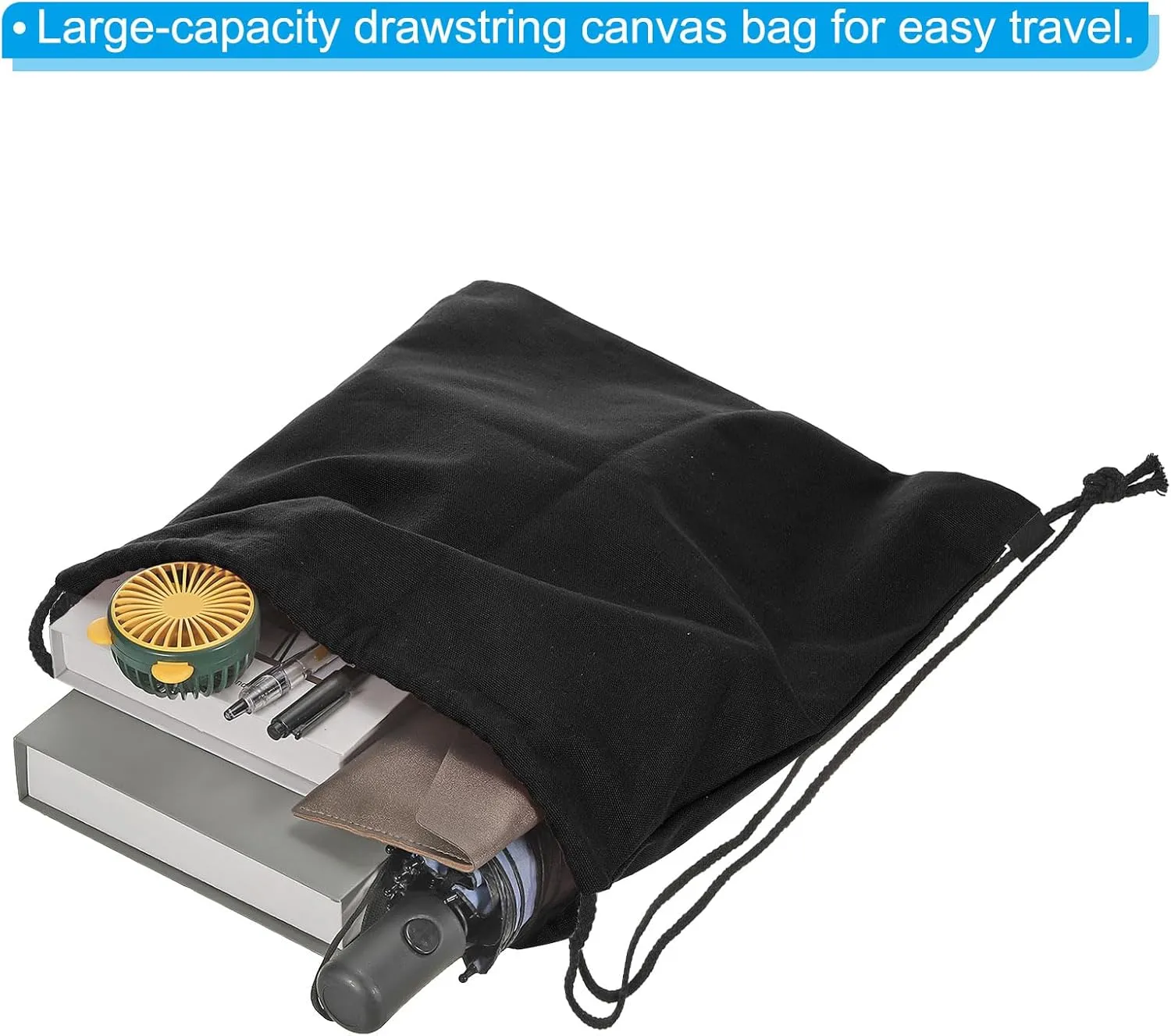 PATIKIL Cotton Drawstring Bags, Cotton Canvas Drawstring Backpack Foldable Sports Gym Bags for Women Men Gym Sports Trip, Black