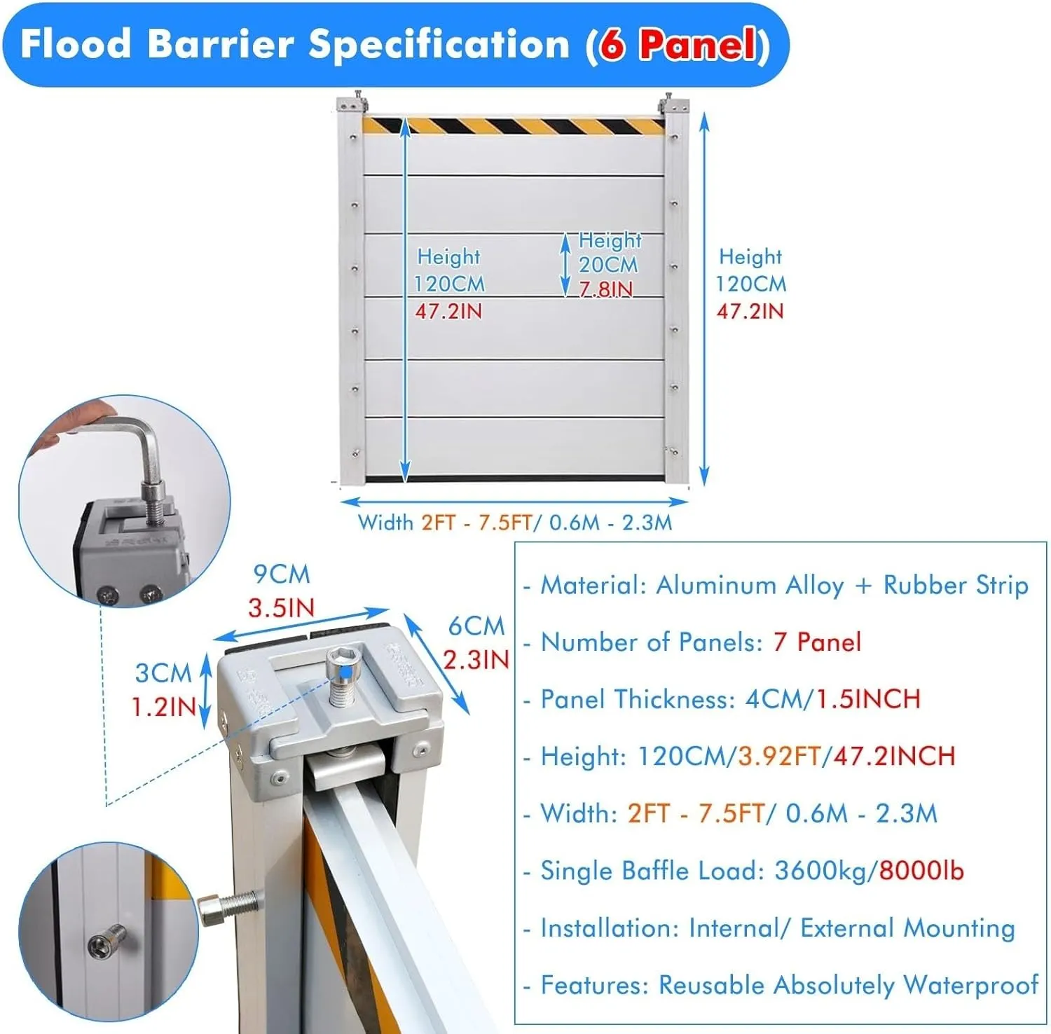 Patio Door Flood Control Barrier, Barrera Contra Inundaciones/Anti Flood Barrier for Door, Long Flood Water Barrier for Gates Parking Lots Garage Above Ground Pool, 1-15ft Waters Deflector(W 13FT/156