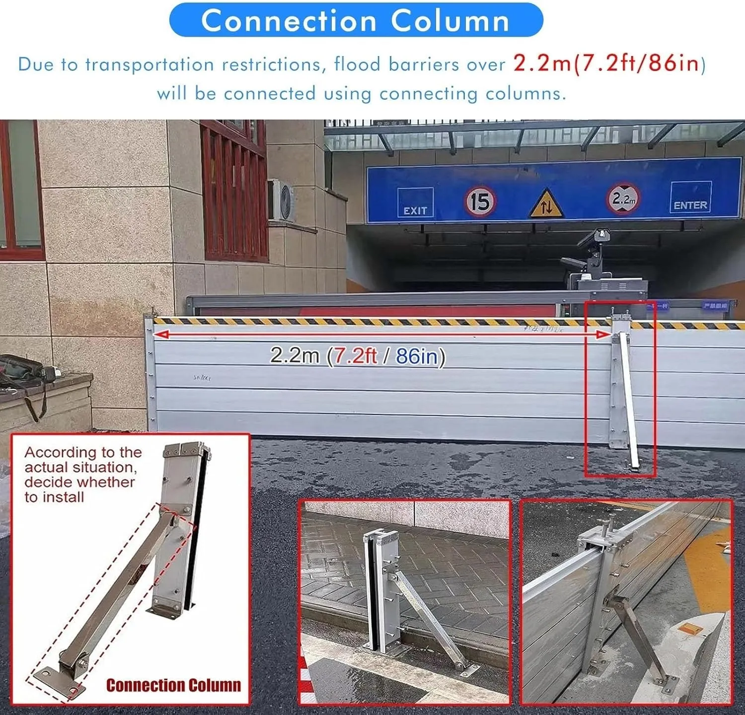 Patio Door Flood Control Barrier, Barrera Contra Inundaciones/Anti Flood Barrier for Door, Long Flood Water Barrier for Gates Parking Lots Garage Above Ground Pool, 1-15ft Waters Deflector(W 13FT/156