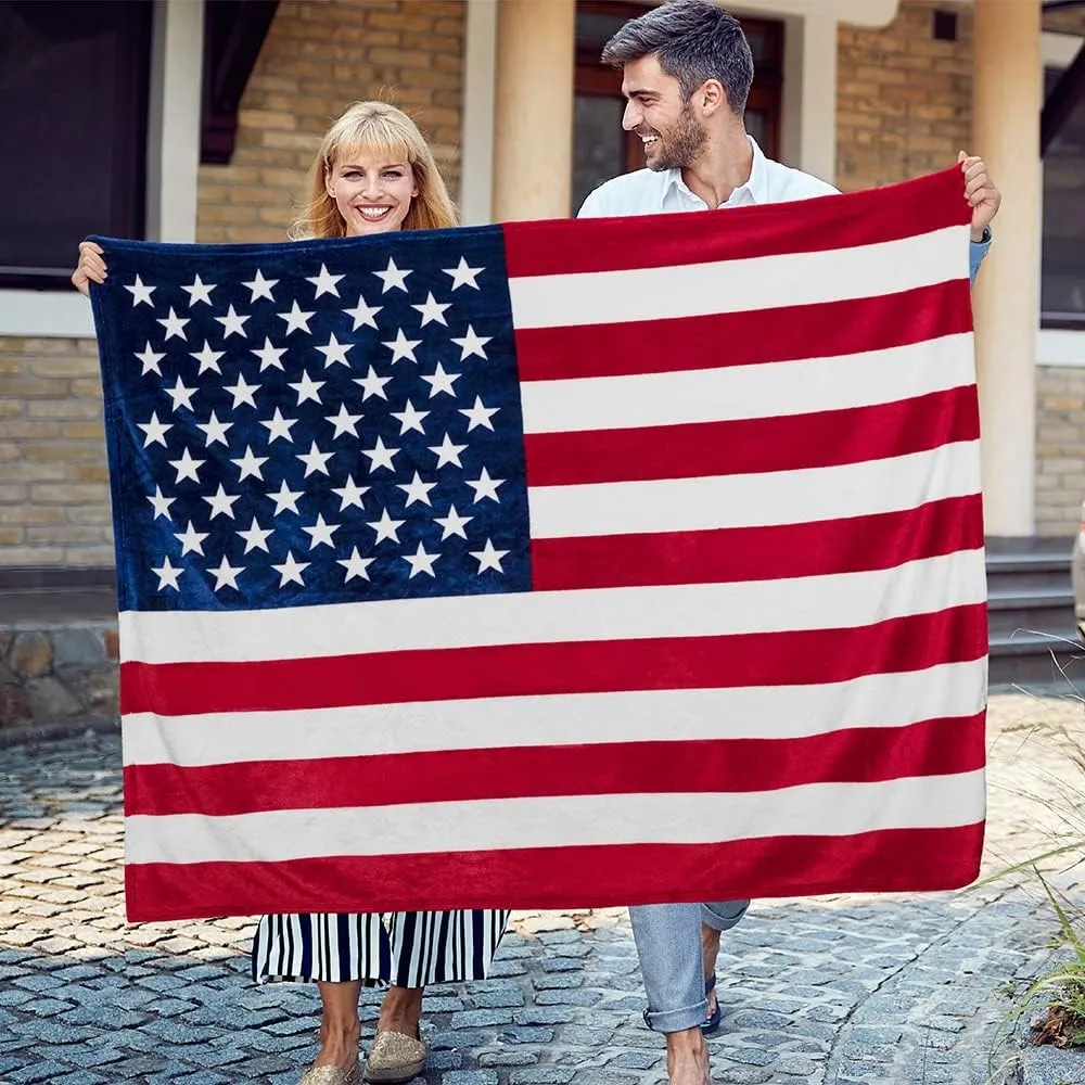 Pavilia Patriotic Blanket - American National Flag Throw Blanket for Sofa Couch Bed, Soft Microfiber Fleece Reversible, USA Military Veteran July 4th Gift - 50 x 60 Inches