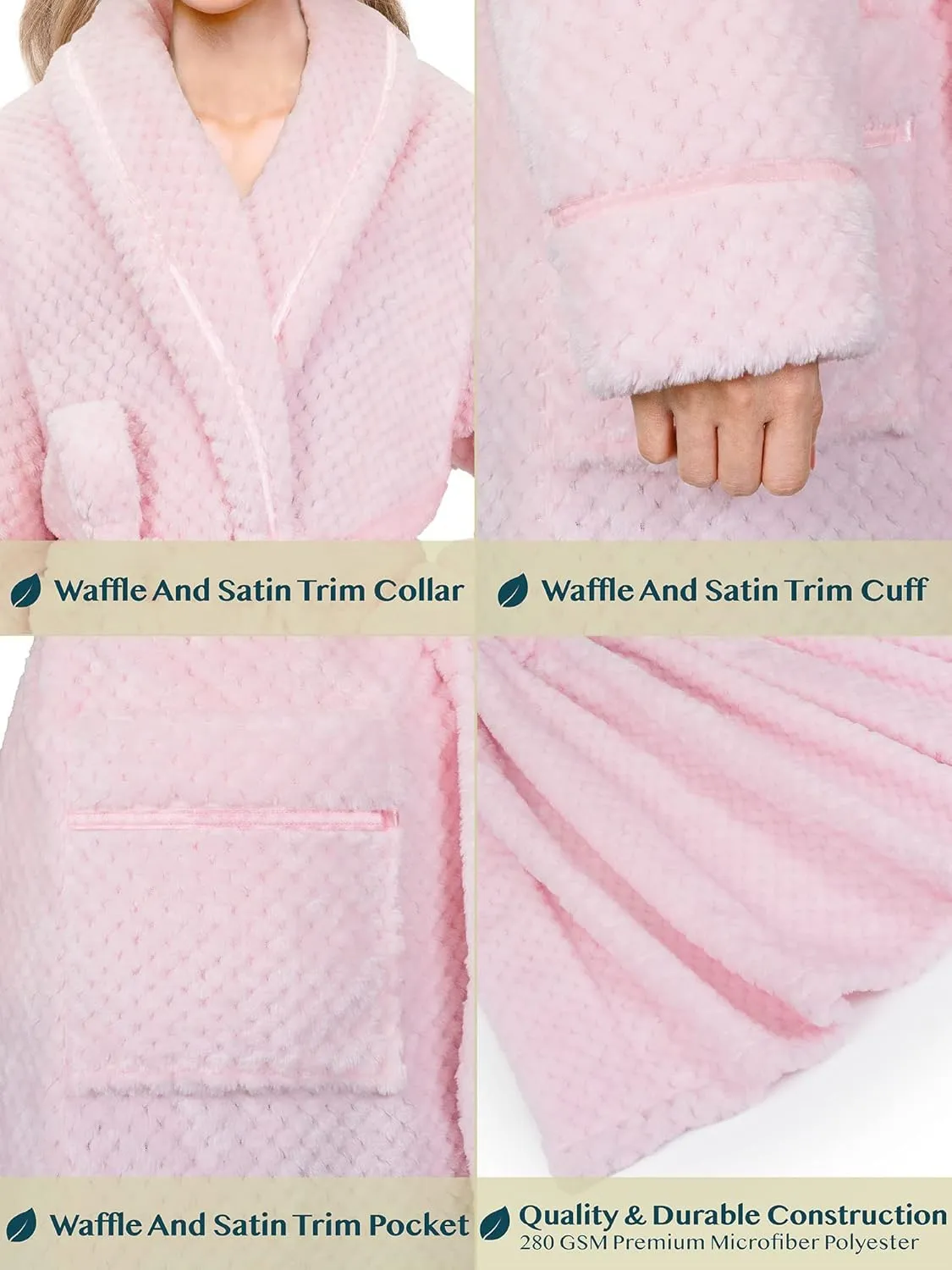 PAVILIA Women Plush Fleece Robe, Soft Textured Bathrobe, Lady Cozy Spa Long Robe