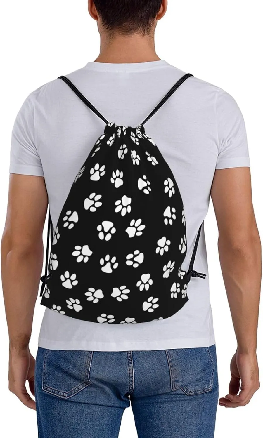 Paw Print Drawstring Bags Backpack Bag Cat or Dog Paw Prints Seamless Repeating Background String Bag Cute Animal Pet Footprints Gym Backpack for Women Men Lightweight Sports Yoga Travel Bag