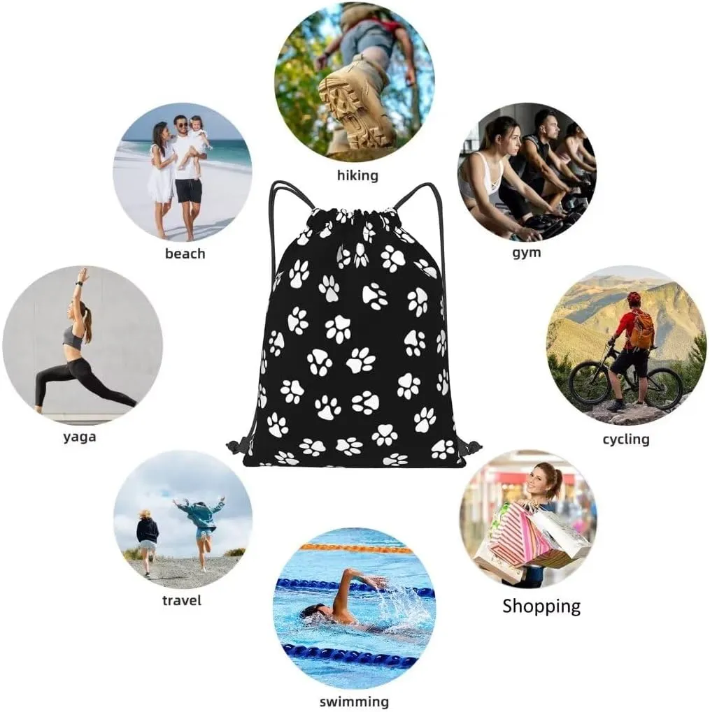 Paw Print Drawstring Bags Backpack Bag Cat or Dog Paw Prints Seamless Repeating Background String Bag Cute Animal Pet Footprints Gym Backpack for Women Men Lightweight Sports Yoga Travel Bag