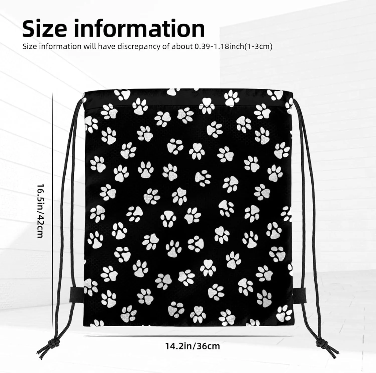 Paw Print Drawstring Bags Backpack Bag Cat or Dog Paw Prints Seamless Repeating Background String Bag Cute Animal Pet Footprints Gym Backpack for Women Men Lightweight Sports Yoga Travel Bag