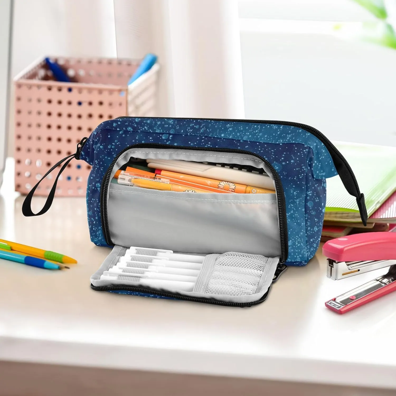 Pencil Case Pouch Aesthetic With Zipper Cute Cosmetic Bag Large For Teen Girls Boys Adults Water Droplets