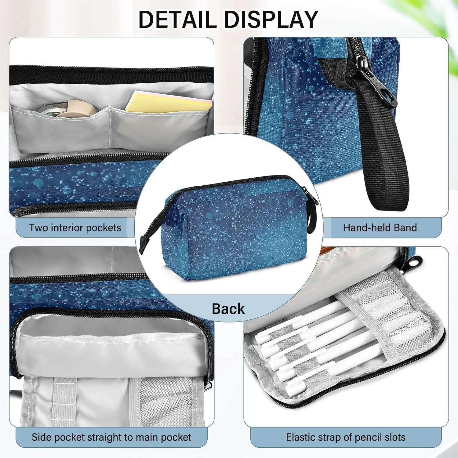 Pencil Case Pouch Aesthetic With Zipper Cute Cosmetic Bag Large For Teen Girls Boys Adults Water Droplets