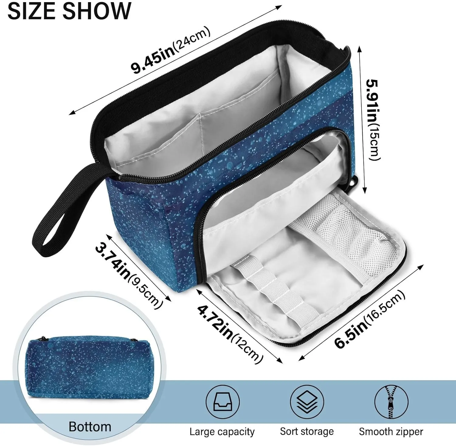 Pencil Case Pouch Aesthetic With Zipper Cute Cosmetic Bag Large For Teen Girls Boys Adults Water Droplets