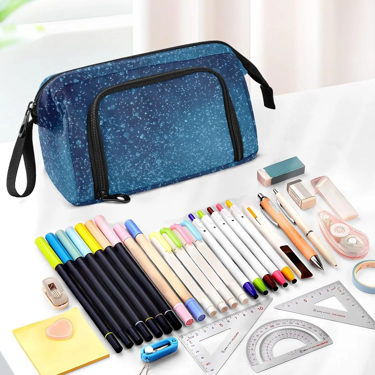 Pencil Case Pouch Aesthetic With Zipper Cute Cosmetic Bag Large For Teen Girls Boys Adults Water Droplets