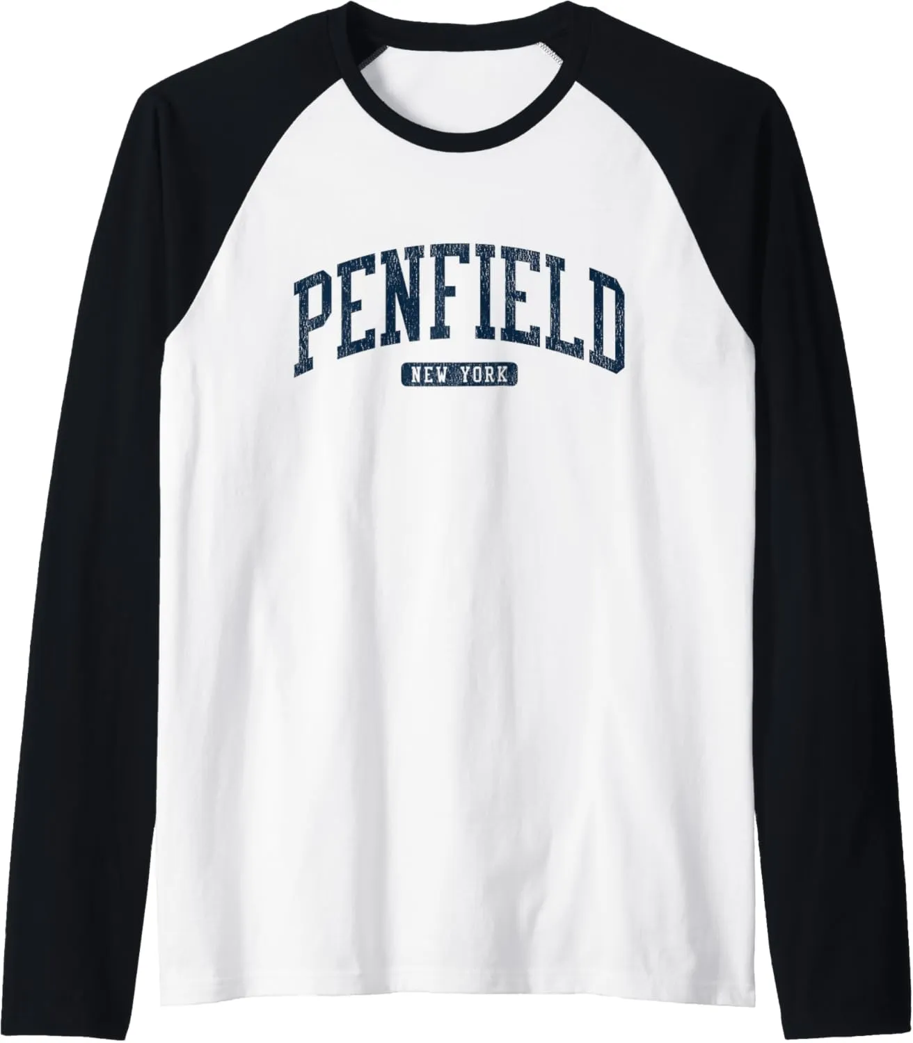 Penfield New York NY College University Style Blue Raglan Baseball Tee