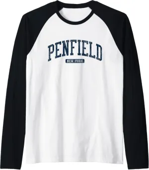 Penfield New York NY College University Style Blue Raglan Baseball Tee