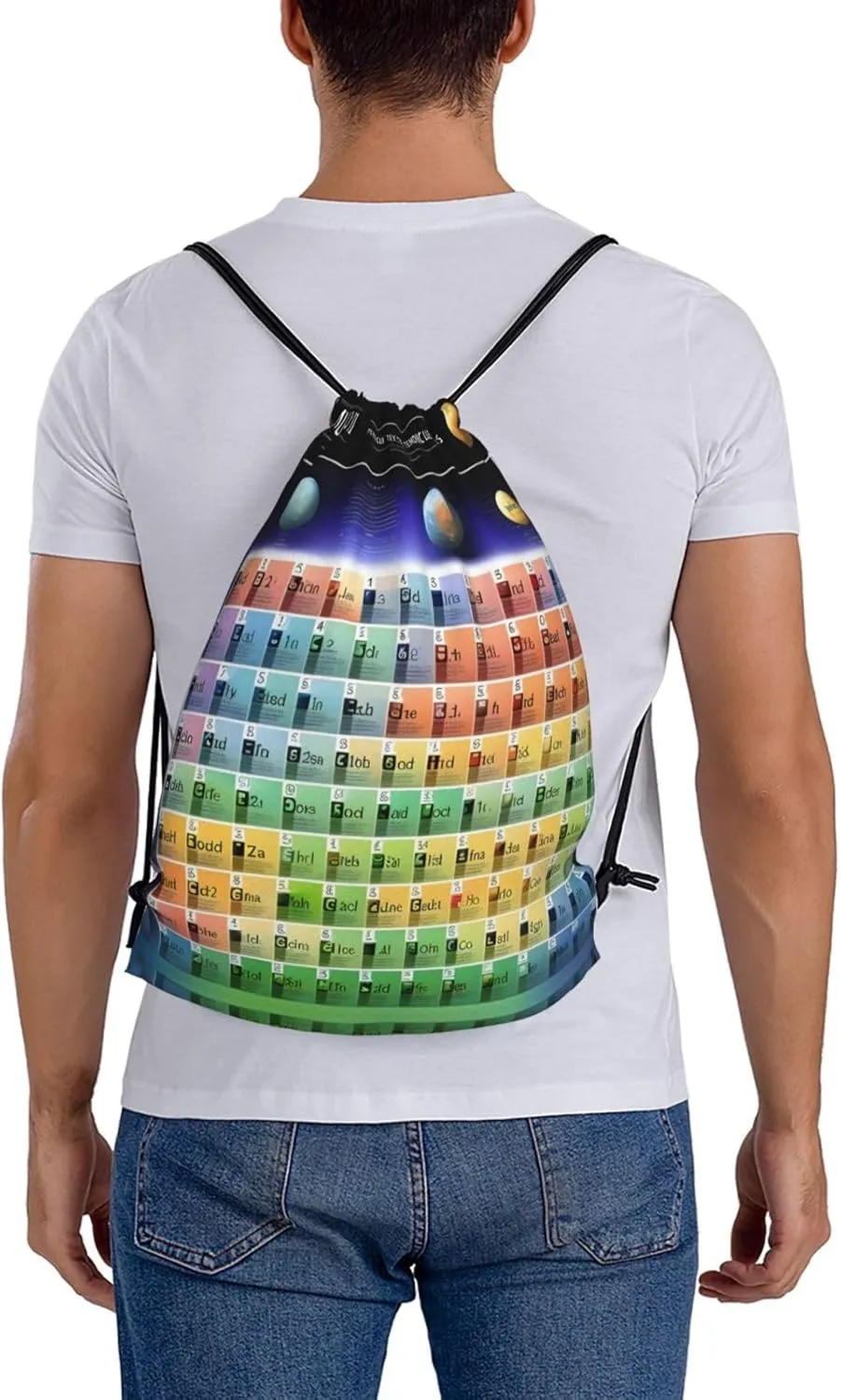 Periodic table of elements Print Sports Drawstring Backpack,Water Resistant Bag, Gym Backpack for Women Men