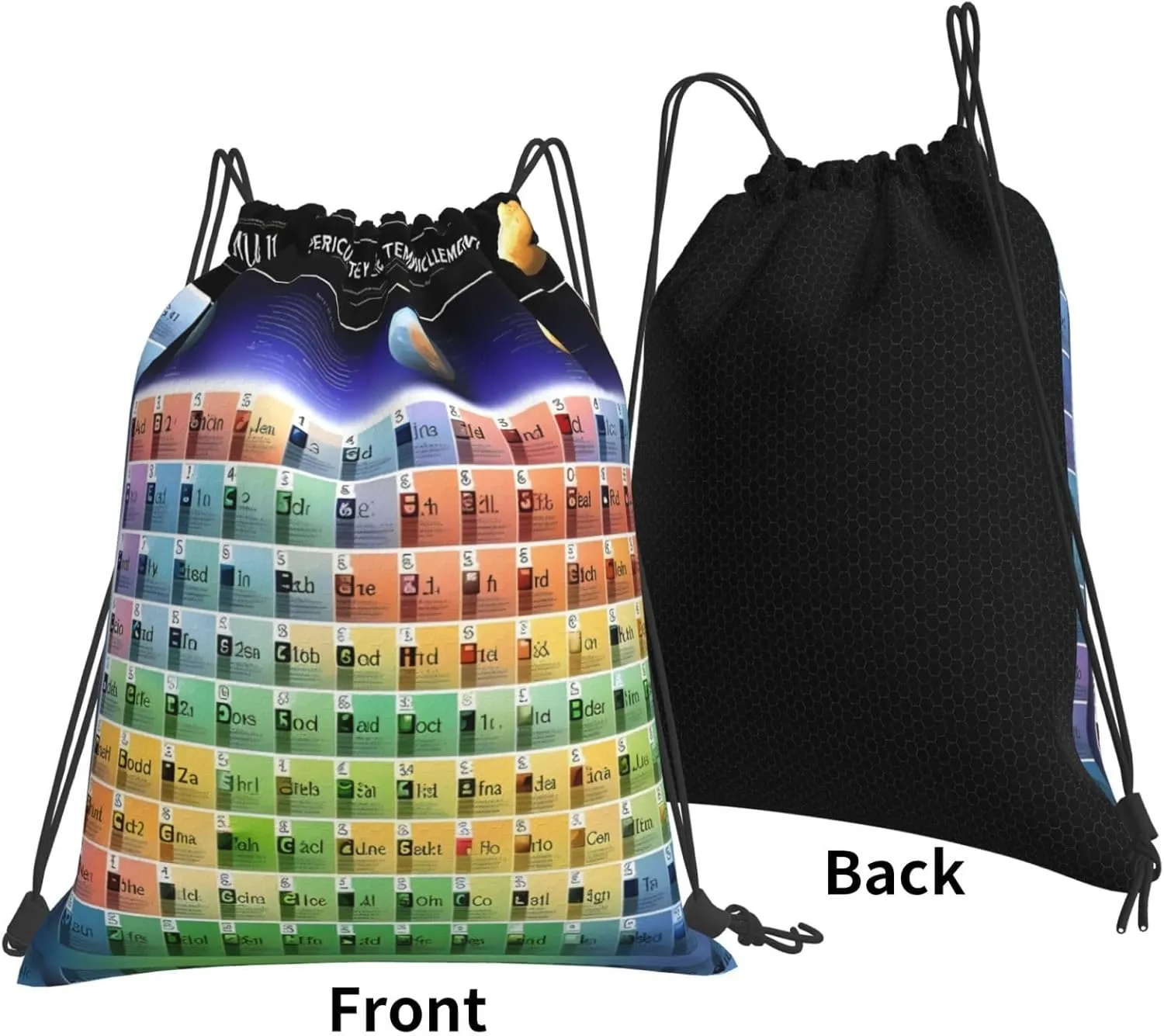 Periodic table of elements Print Sports Drawstring Backpack,Water Resistant Bag, Gym Backpack for Women Men